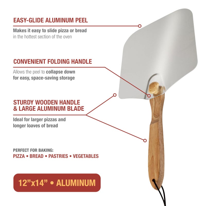Old Stone Pizza Kitchen Aluminum Pizza Peel with Collapsible Wooden Handle, 12x14-Inch - Image 2